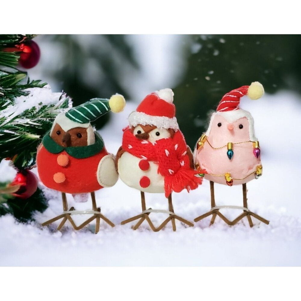 New Featherly Friends Birds Set of 3 Mini Spritz Christmas Holiday Decor Winter